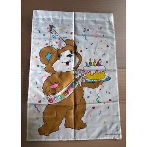 Large Vintage 90s Birthday Bear Flag for Flag Pole Happy Birthday Flag 42" X 28"